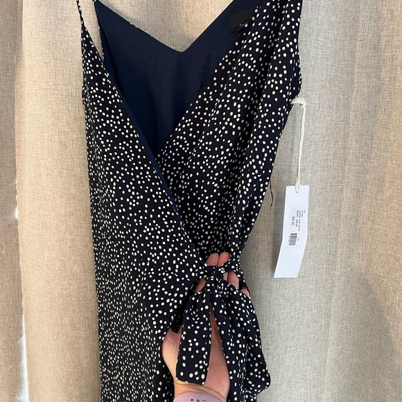 NWT Navy Blue Wrap Polka Dot A-Symmetrical Dress - Picture 2 of 6